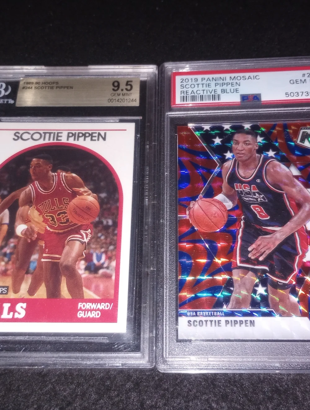 Scottie PIPPEN 2 Graded LOT 1989-90 BGS 9.5 + PSA 10 2019 Panini Mosaic Blue - Picture 3 of 6